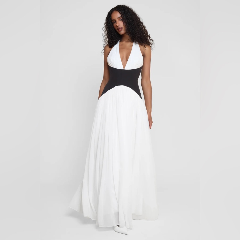 HARLOWE CONTRAST CORSET MAXI DRESS - WHITE